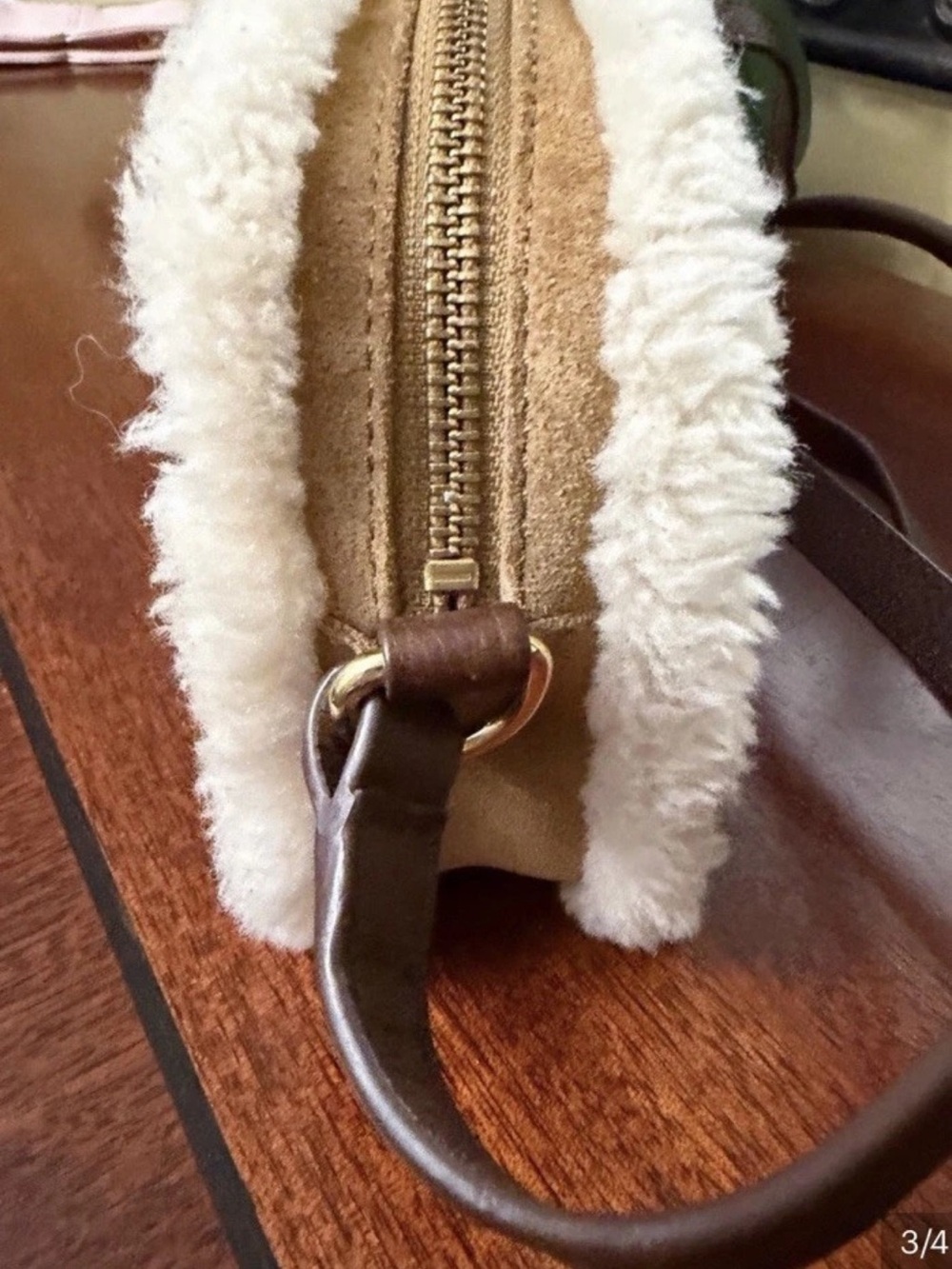UGG Chestnut Suede Crossbody with Cream Shearling Trim - Picture 3 of 4
